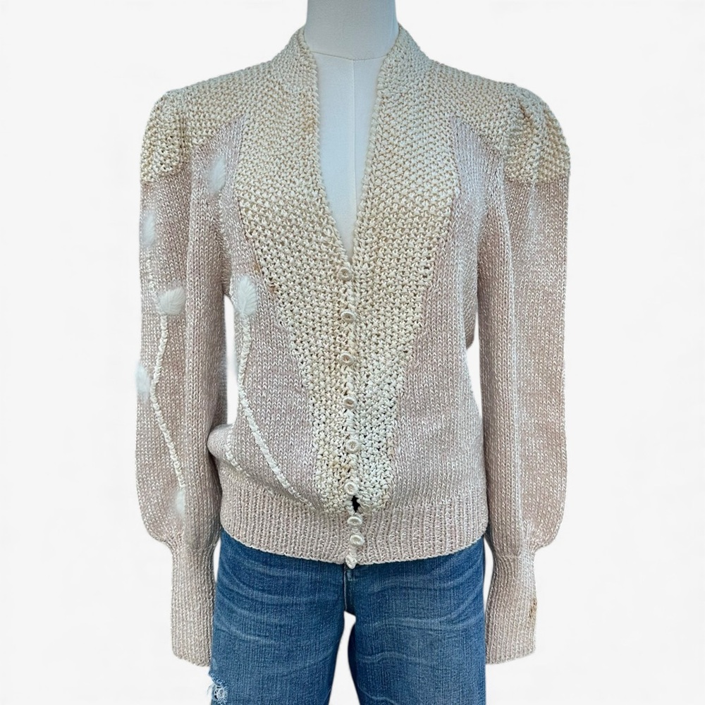 Vintage 70s–80s KippSport Wool Angora Cardigan L bohemian–romantic knitwear - Picture 5 of 11